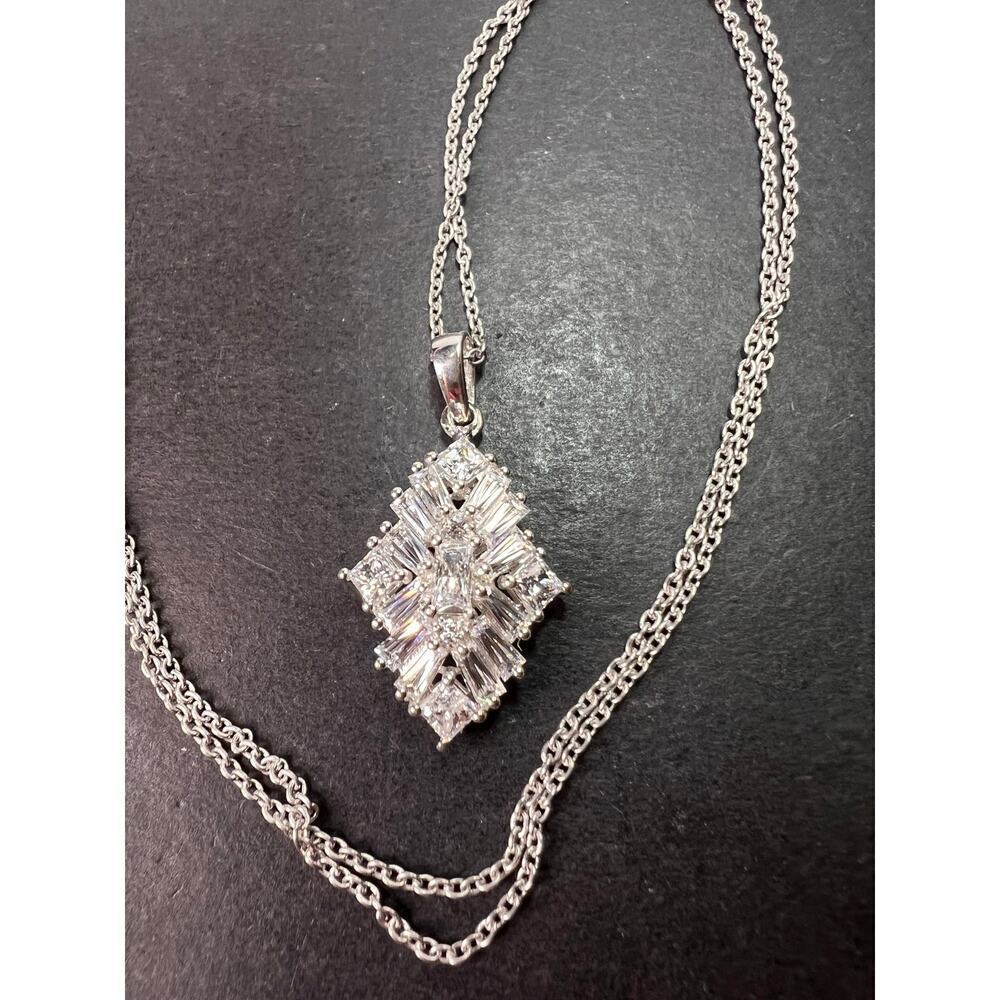 Swarovski zirconia rhodium over sterling silver pendant and chain necklace